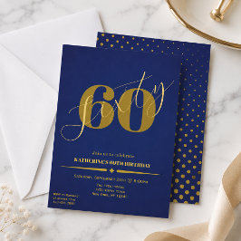 Sextio Elegant Blå & Guld 60-års Födelsedagsinbjud