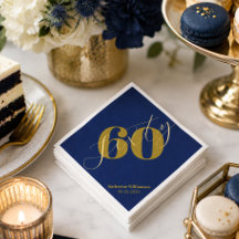 Sextio Elegant Blå & Guld 60-års Födelsedagsinbjud