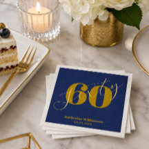 Sextio Elegant Blå & Guld 60-års Födelsedagsinbjud
