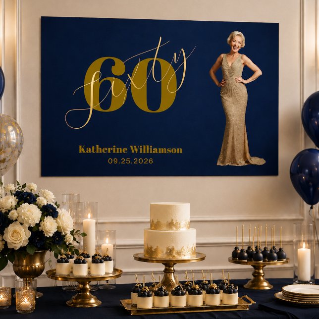 Sextio Elegant Blå & Guld 60-årsfirande Poster (Skapare uppladdad)