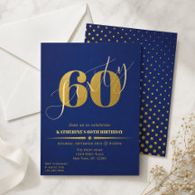 Sextio Eleganta Blå & Guld 60-års Födelsedagsinbju