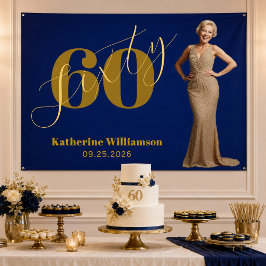 Sextio Eleganta Blå & Guld 60-årsfirande Poster