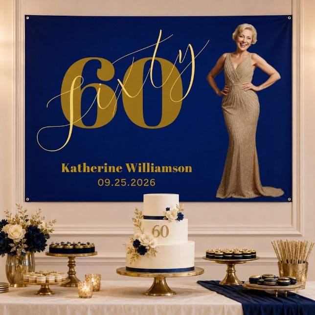 Sextio Eleganta Blå & Guld 60-årsfirande Poster (Skapare uppladdad)