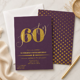 Sextio Eleganta Plommon & Guld 60-års Födelsedagsi