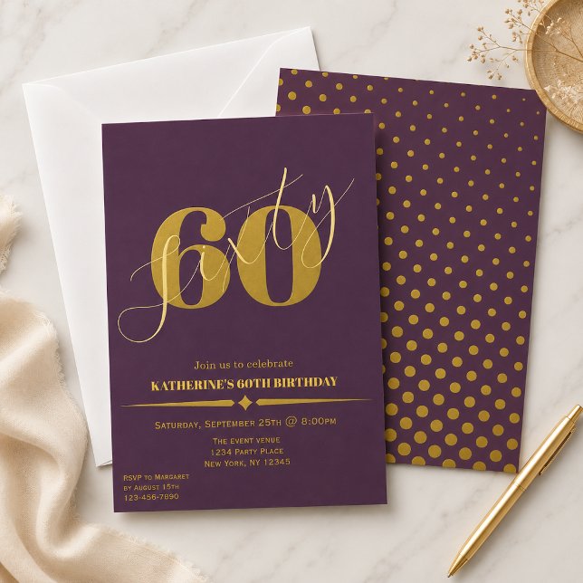 Sextio Eleganta Plommon & Guld 60-års Födelsedagsi (Skapare uppladdad)