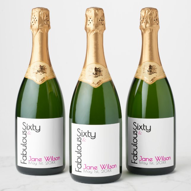 Sextio fantastisk födelsedag Chic rosa & svart (Flaskor)