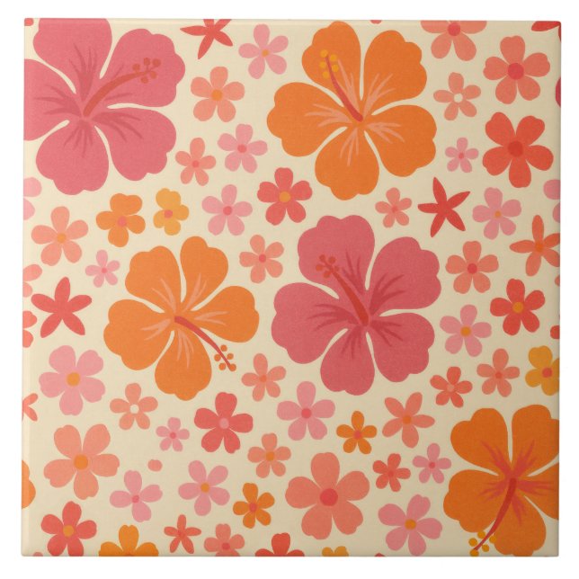 Sextio Hawaiian hibiscus mönster Kakelplatta (Framsidan)