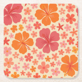 Sextio Hawaiian hibiscus mönster Underlägg Papper Kvadrat