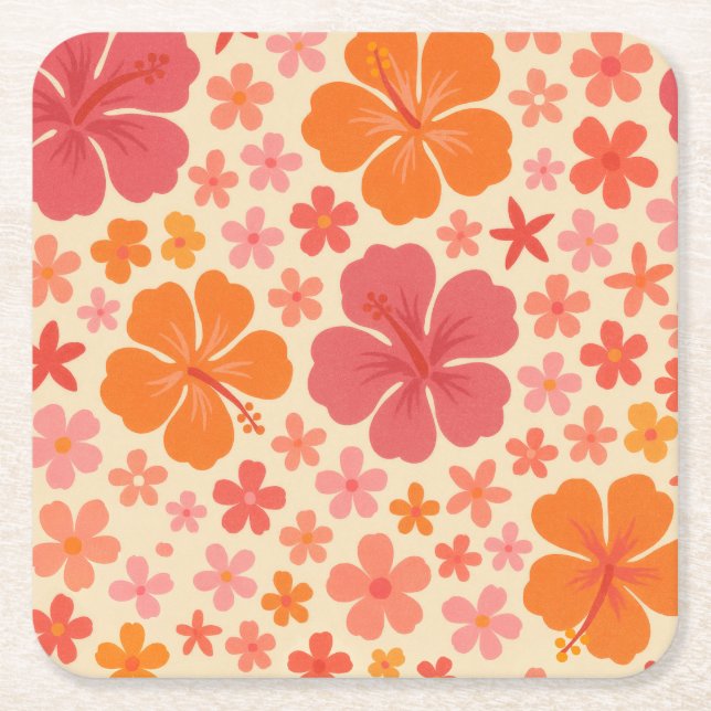 Sextio Hawaiian hibiscus mönster Underlägg Papper Kvadrat (Framsidan)