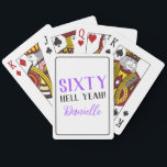 SEXTIO HELA JA! Personlig 60:e födelsedagspresent Casinokort<br><div class="desc">Gör deras milstolpe födelsedag oförglömlig med en våning av pokerkort för personlig som skriker firande. De här korten är lekfulla,  feta och helt presentvärdiga och har den ikoniska "SEXTY HELL YEAH!" i strålande lila. Ett roligt sätt att hedra den hedersgäst och behålla som bran viskar i rullning!</div>