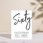 sextio | Modern 60:e Födelsedagsfest inbjudan<br><div class="desc">Fira din speciella dag med den här enkla snyggten 60 födelsedagsfest inbjudan. Den här designen har ett penselskript "sextio" med en ren layout i svartvitt färg-kombinationstecken. Fler design finns på min butik BaraBomDesign.</div>