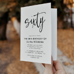 sextio | Modern 60:e plats i svartvitt Inbjudan<br><div class="desc">Denna moderna, svarta och vita, 60:e födelsedagsfest inbjudan har en klassam modern typografi. Ord "60" visas i skriptet stil calligraphy. Perfekt för att ange snyggtens ton för ett underbart, sextionde födelsedagsfestens firande. Det är lätt att anpassa färg-systemet i inbjudan - både bakgrunden och typografin - så att man kan känna...</div>