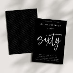 sextio | Modern vit på svart 60:e Födelsedagsfeste Inbjudningar<br><div class="desc">Dessa enkla, elegant, men sofistikerade, 60:e födelsedagsfest inbjudan, har ord som "sextio" i handskrivande kalligrafiskript för stil och ett välplacerat, modernt sans serif-typografi. Du kan enkelt ändra färg-schemat till din egen skräddarsydda palett med två färg genom att använda knappen "Redigera med Design Verktyg" eller hålla fast vid den klassmässiga, minimalistiska...</div>
