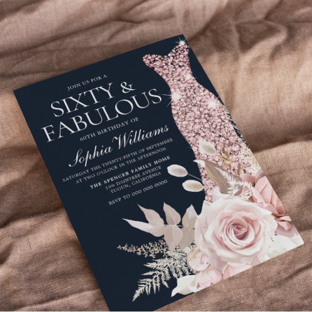 Sextio och Fabulous! Dusty Ro Blommigt 60:e födels Inbjudningar (Skapare uppladdad)