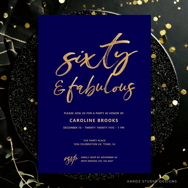 Sextio och fantastisk 60-års födelsedagsinbjudan inbjudningar (60th birthday Invitation shown in 5x7 in. flat card. Personalize it with the blue personalize button)