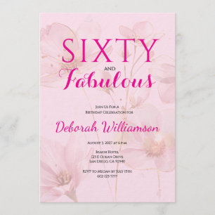Sextio och fantastisk rosa blommig 60-årsdag inbjudningar