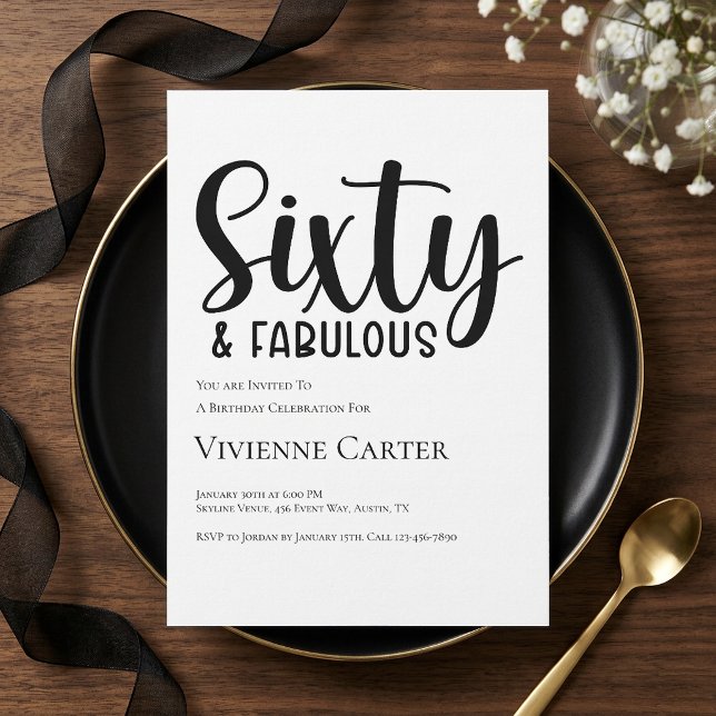 Sextio och fantastisk skrift 60-årsfest inbjudningar (Sixty and Fabulous Script 60th Birthday Party Invitation)