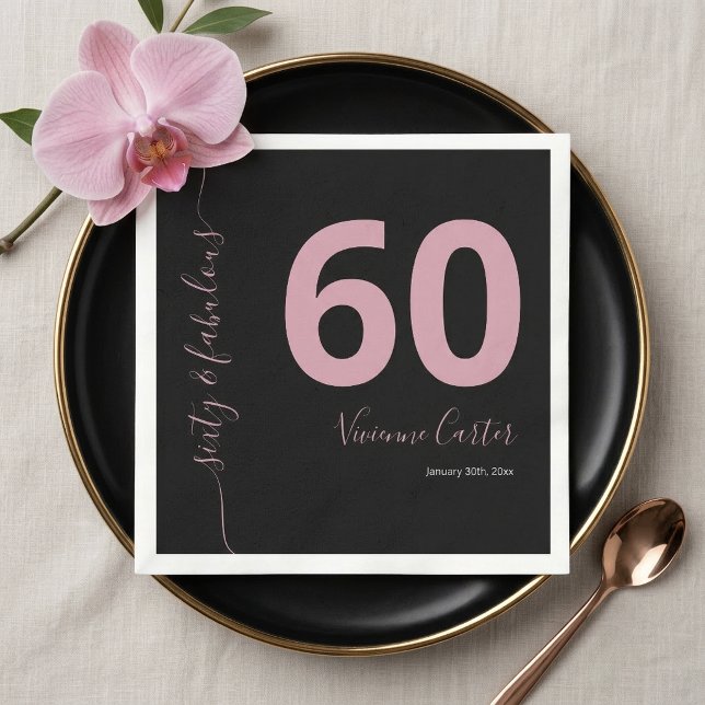 Sextio och fantastisk skript Rosa 60-årsfest Pappersservett (Sixty and Fabulous Script Pink 60th Birthday Party Napkins)