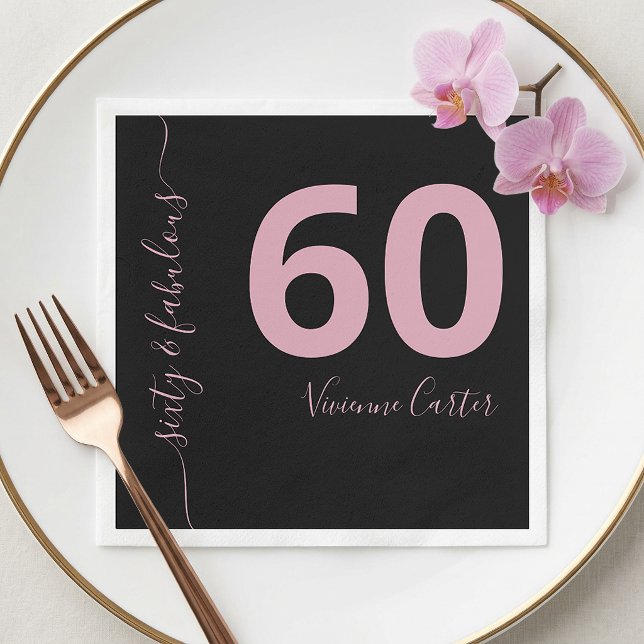 Sextio och fantastisk skript Rosa 60-årsfest Pappersservett (Sixty and Fabulous Script Pink 60th Birthday Party Napkins)