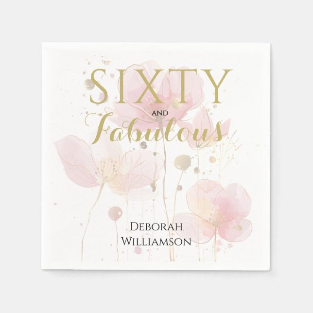 Sextio och fantastisk svart rosa 60-årsdag pappersservett (Framsidan)