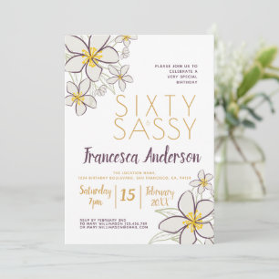Sextio och sassy Modern Lila Guld Jasmine-Blommigt Inbjudningar