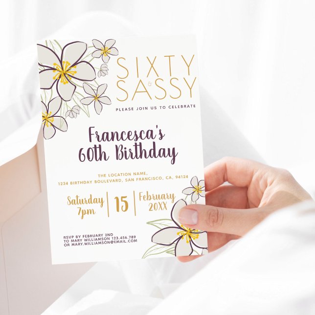 Sextio och sassy White Guld Modern Jasmine-Blommig Inbjudningar (Skapare uppladdad)