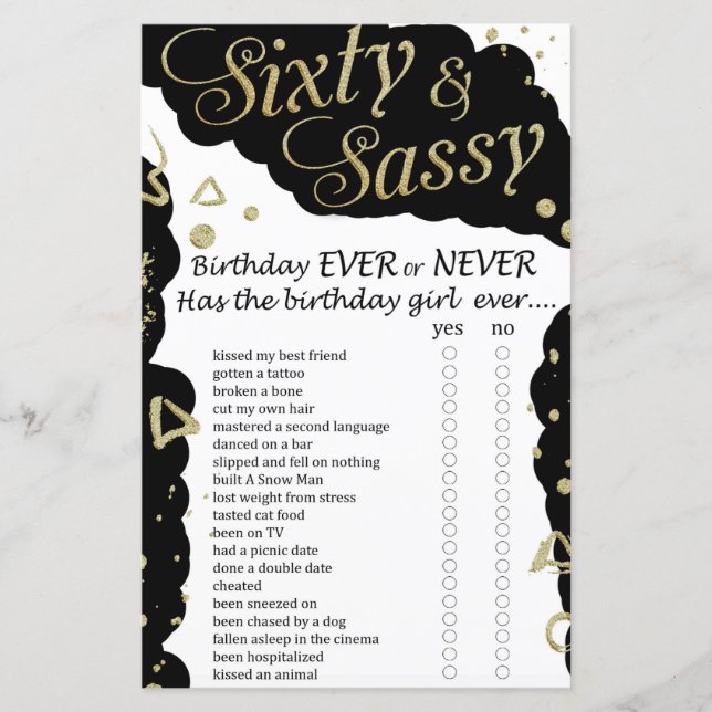 Sextio Sassy Birthday någonsin eller aldrig match (Framsida)