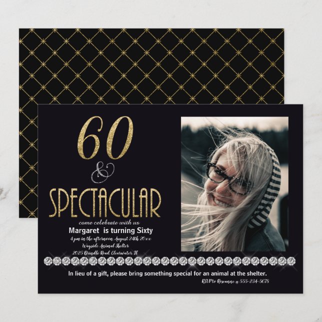 Sextio & spektakulärt guld- silverdiamantfoto inbjudningar (Fram/baksida)