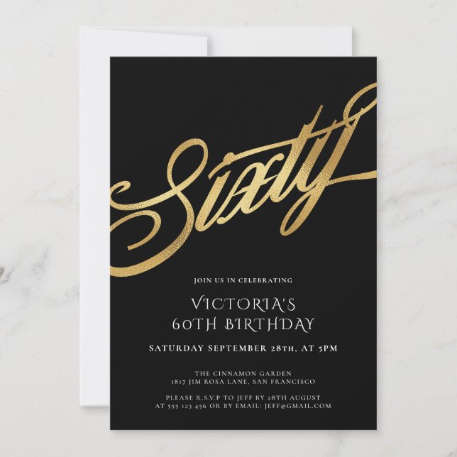 Sextio svarta Guld-typografi 60:e födelsedagen Inbjudningar (Framsida)