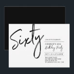 sextio | Svartvit modern 60:e Födelsedagsfesten Inbjudningar<br><div class="desc">Fira din speciella dag med den här enkla snyggten 60 födelsedagsfest inbjudan. Den här designen har ett penselskript "sextio" med en ren layout i svartvitt färg-kombinationstecken. Fler design finns på min butik BaraBomDesign.</div>