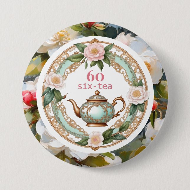 Sextio Tea Lover Tekanna Blad Blomma 60-årsdag Knapp (Framsida)