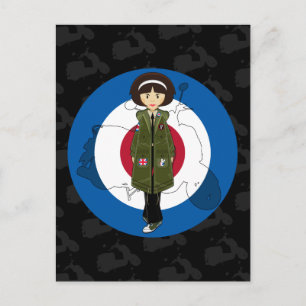 Sextiotal Mod Girl i Parka med Scooter Postcard Vykort