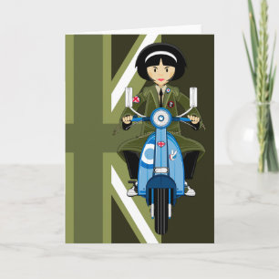Sextiotal Mod Girl in Parka with Scooter Card Kort
