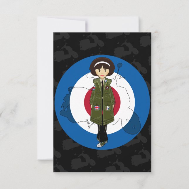 Sextiotal Mod Girl in Parka with Scooter OSA kort (Framsida)