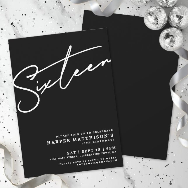 Sexton Black 16-årsdag Inbjudningar (Sixteen Black 16th Birthday Invitation)