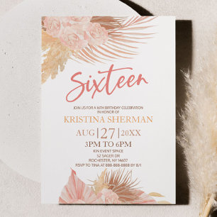 Sexton Boho Rosa Blommigt 16:e Födelsedagsfesten Inbjudningar