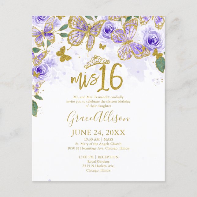 Sexton inbjudningar till fjäril-budget Bilingual (Framsida)