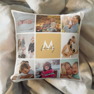 Sexton Photo Collage Simple Monogram-familj Kudde