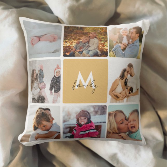Sexton Photo Collage Simple Monogram-familj Kudde (Skapare uppladdad)