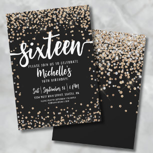 Sexton Svart Guld Glitter 16-årsdag Inbjudningar