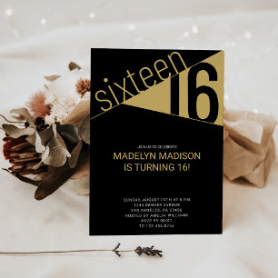 Sexton   Svarta & Guld 16:e Födelsedagsfesten Inbjudningar
