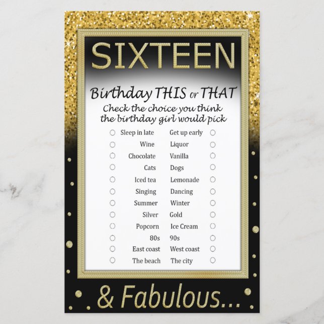 Sextonårsdag Detta eller Det-spelet (Framsida)