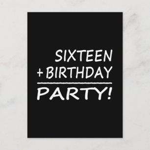 Sextonde födelsedag: sexton + födelsedag = Party Inbjudan Vykort