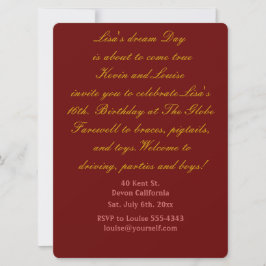 Sextonde födelsedagens inbjudan. inbjudningar