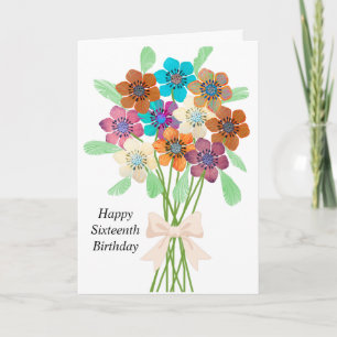 Sextonde födelsedagskortet med blommornas Bouquet Kort