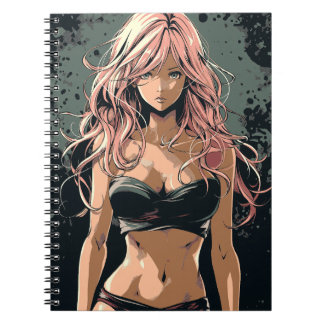 Sexy Anime Girl in Black Bikini Anteckningsbok