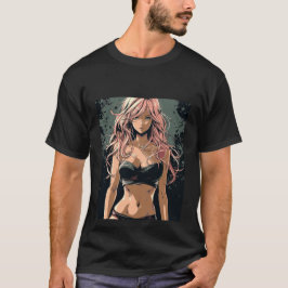 Sexy Anime Girl in Black Bikini T Shirt