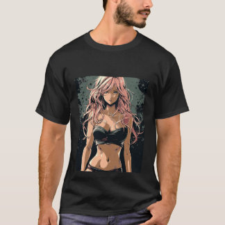 Sexy Anime Girl in Black Bikini T Shirt