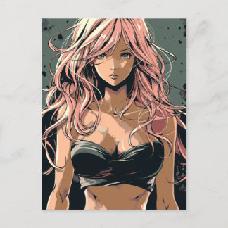 Sexy Anime Girl in Black Bikini Vykort