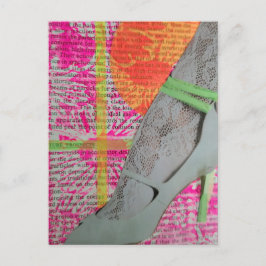 Sexy Ben i spetsar och klackar Mixed Media Collage Vykort